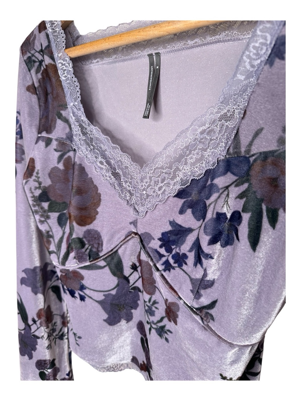 Anthropologie Floral Velvet Cropped Top Lace Trim Size Medium Fairy Romantic - Picture 3 of 12